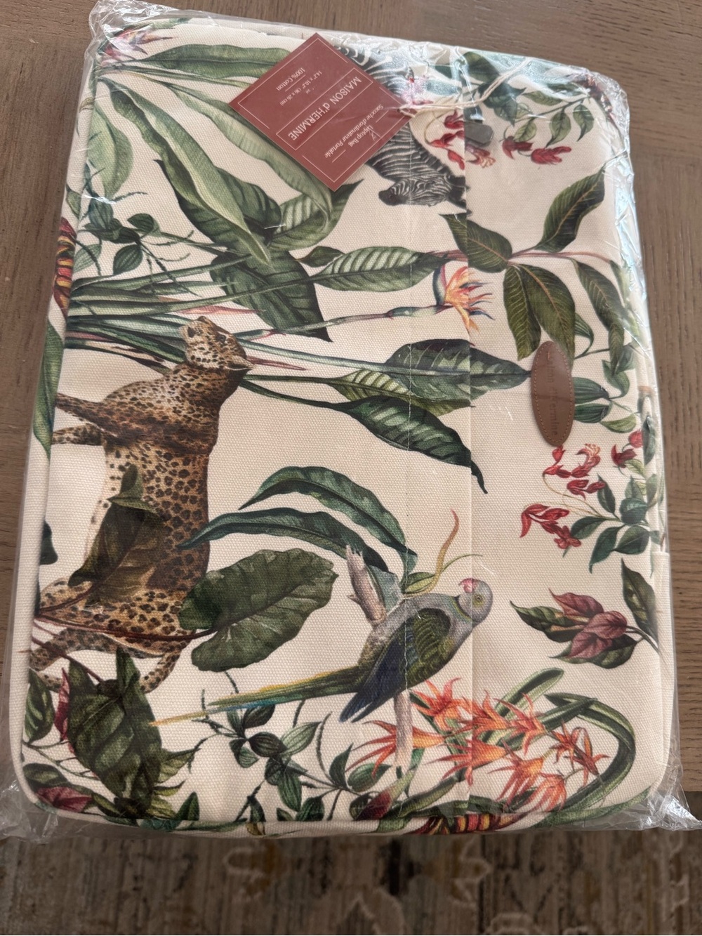 Botanical Jungle Print Cotton Bath Accessory - Cream/Green